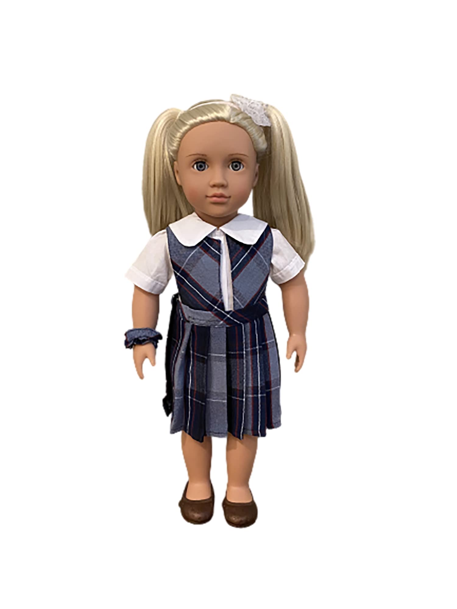18 inch American Doll Outfit/Two Styles Jumper//School Plaid Jumper include Blouse and Hair Accessory/(Doll and Shoe not included) (Manhattan-P82, Split-Front)