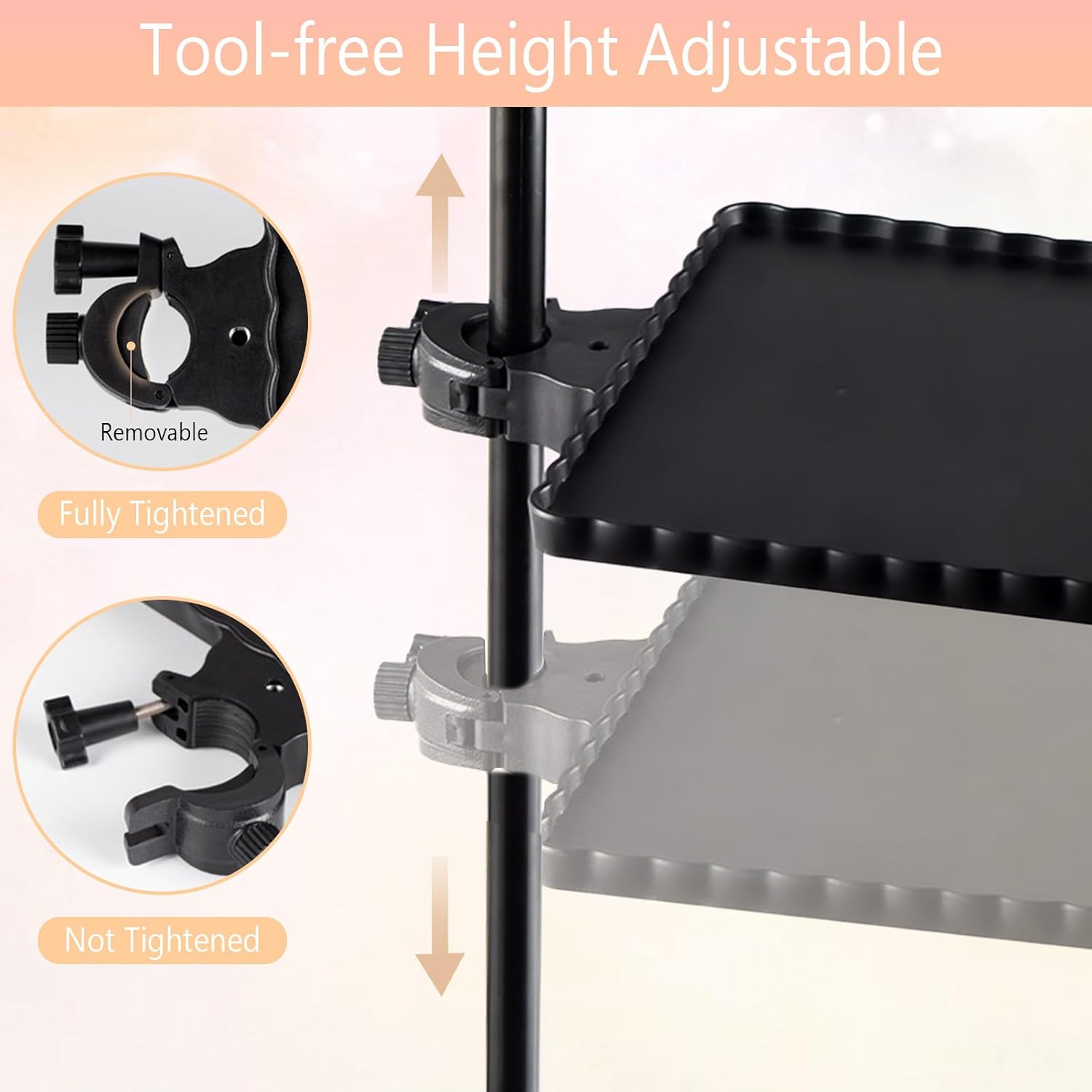 Salon Tray Holder, Eyelash Stand Organizer for Lash Techs, (10.6” x 8“) Adjustable Plastic Essential, Perfect for Salon, Home, Travel & Mobile Use (Black)