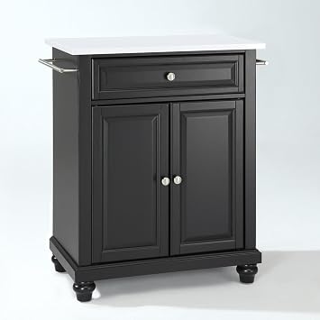Maykoosh Southwestern Sanctuary Stone Top Portable Kitchen Island,Spacious Countertop,Portable Design,Modern Kitchen Furniture,Convenient,/Cart Black/White