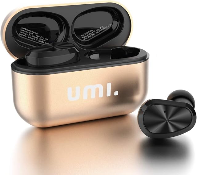Amazon Brand - Umi earbuds W5s True Wireless Earbuds Bluetooth 5.2 In-Ear Headphones IPX7 for iPhone, Samsung, Huawei with Patented Intelligent Metal Charging Case (Gold)