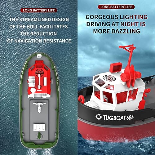 JOYARCH Remote Control Tugboat, 1:72 Simulation RC Electric Tugboat Racing Boat Model, 2.4G Waterproof Fishing Boat Racing Ship for Pool and Lake (RTR Version) - Image 5