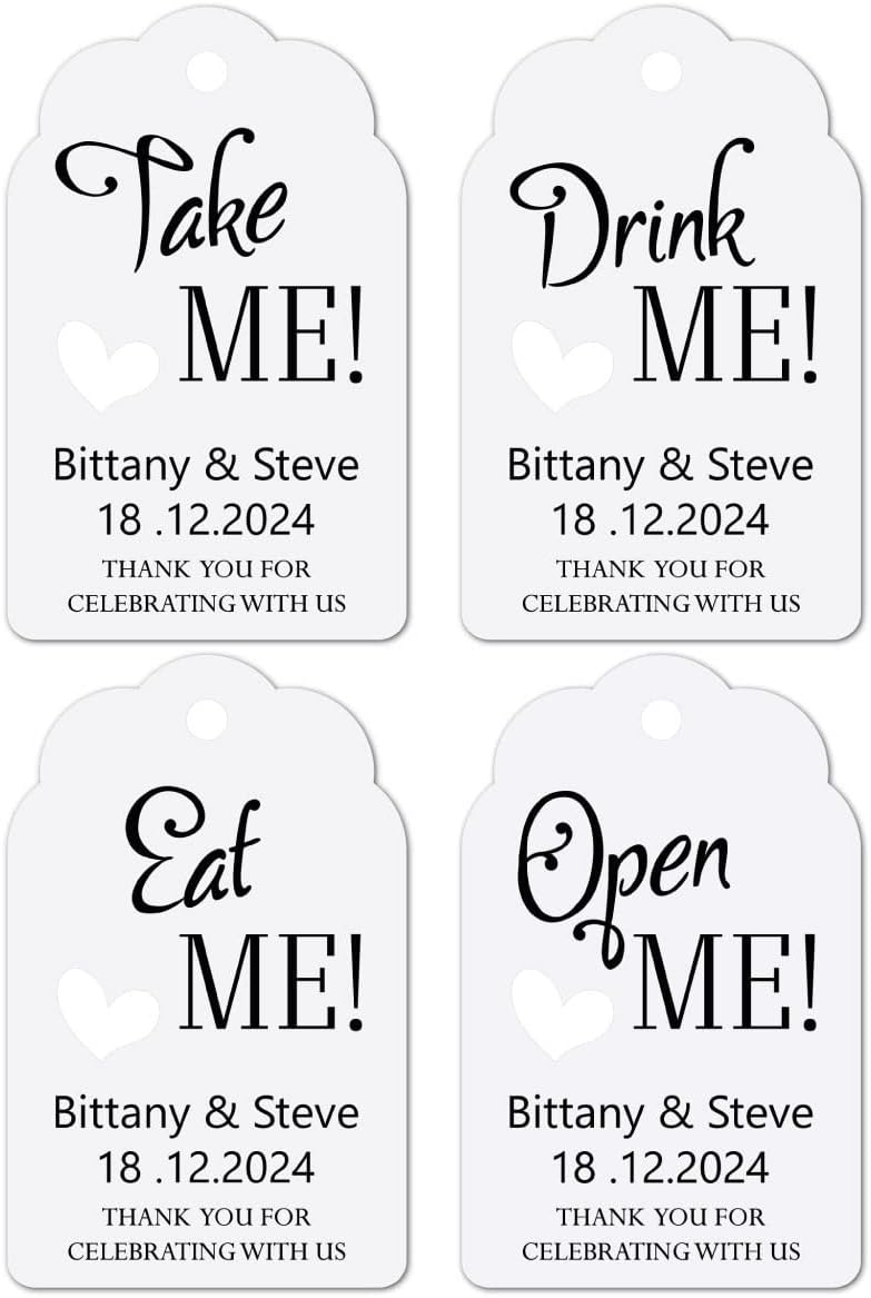 Handra 60pcs Alice in Wonderland Personalized Drink Me Tags, Eat Me, Take Me, Open Me Tags, Wedding Favour Tags, Thank You Gift Tags (Mixed-White)