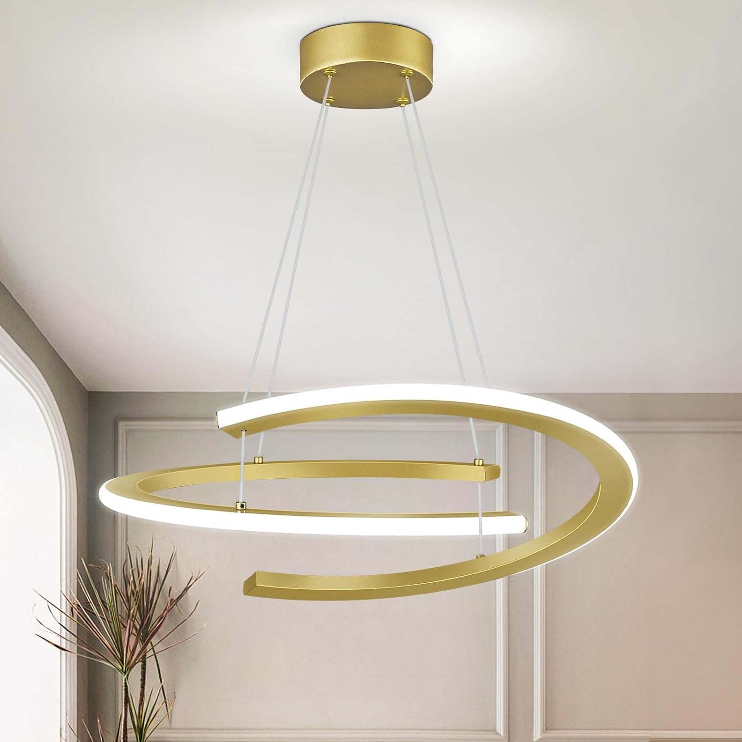 Gold Modern LED Chandelier 6000K Dimmable Chandeliers 20.4in Height Adjustable LED Pendant Light for Dining Room Kitchen Island Bedroom Living Room Foyer Stairway