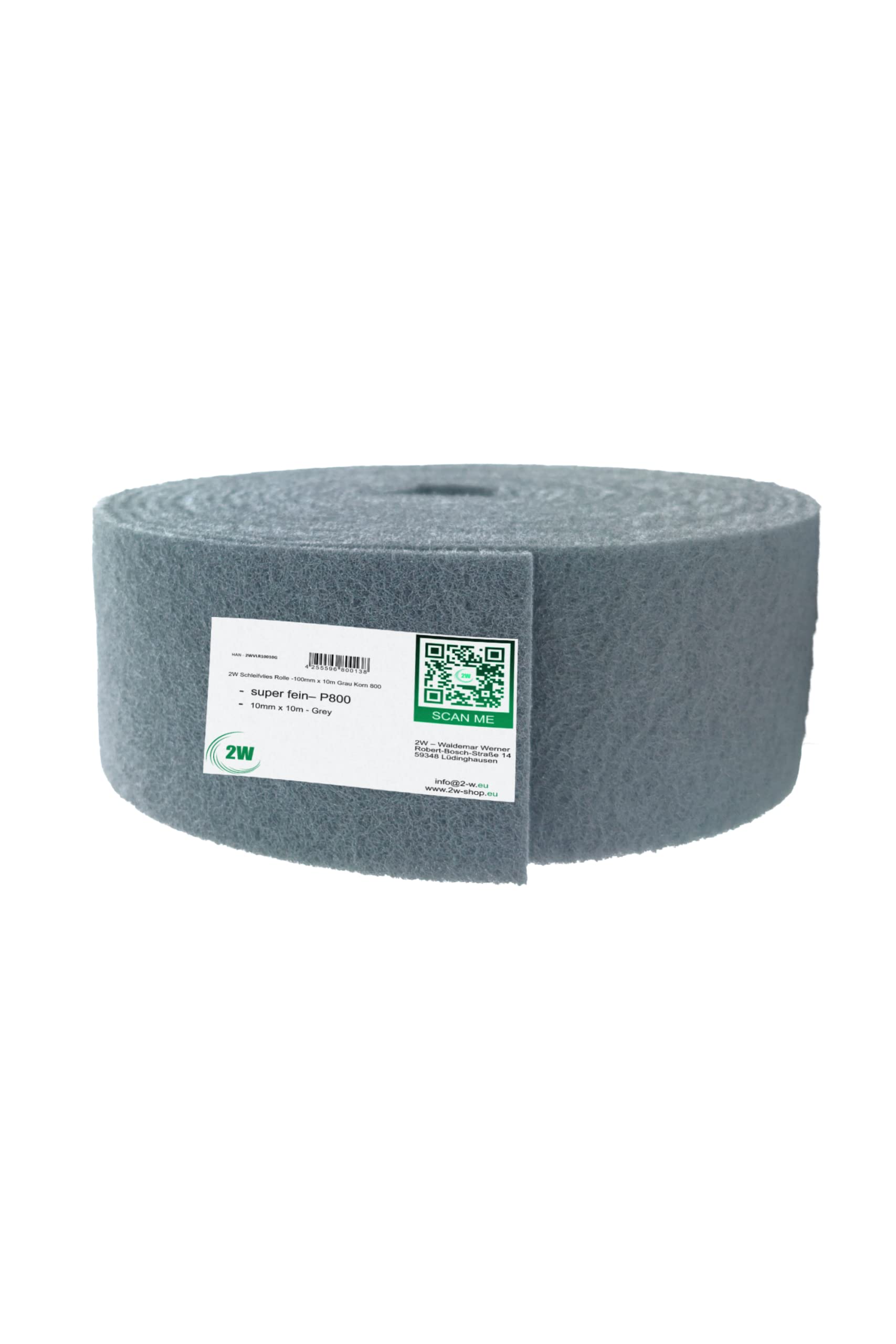 2W Rotolo di tessuto non tessuto abrasivo, grigio, grana 800, 100 mm x 10 m, altamente flessibile per sbavatura, opacizzazione e pulizia (1 pezzo)