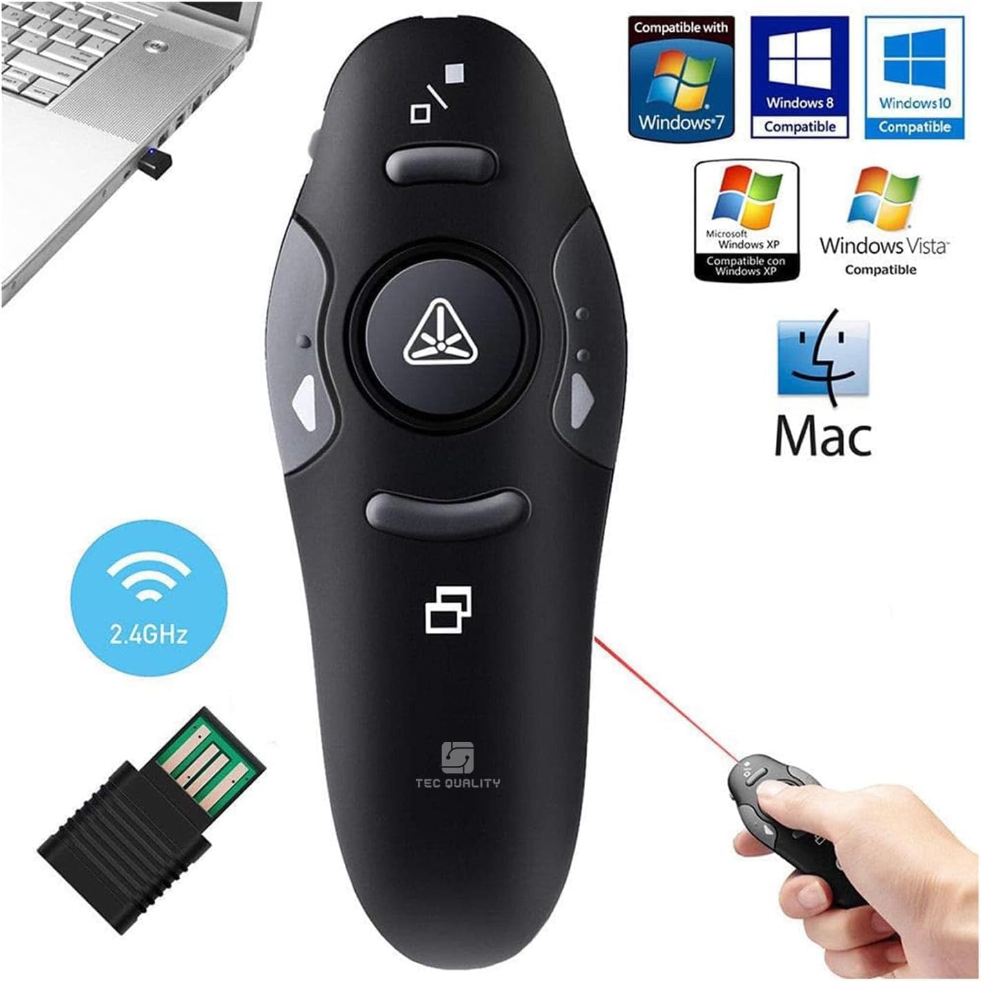 Controle Premium COM PILHA INCLUSA Apresentador Slide Laser Sem Fio, PowerPoint, Caneta Passador Slides, USB, Ideal Aula, Palestra, Reunião, Congresso, Avançador, Anatel, Preto, Plug Play