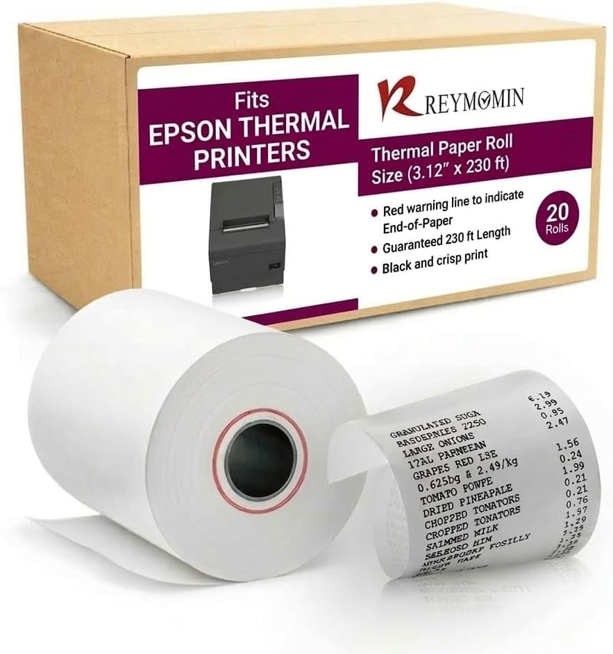 3 1/8 x 230 Thermal Paper Receipt Roll for Epson Printer (Pack 20 rolls)