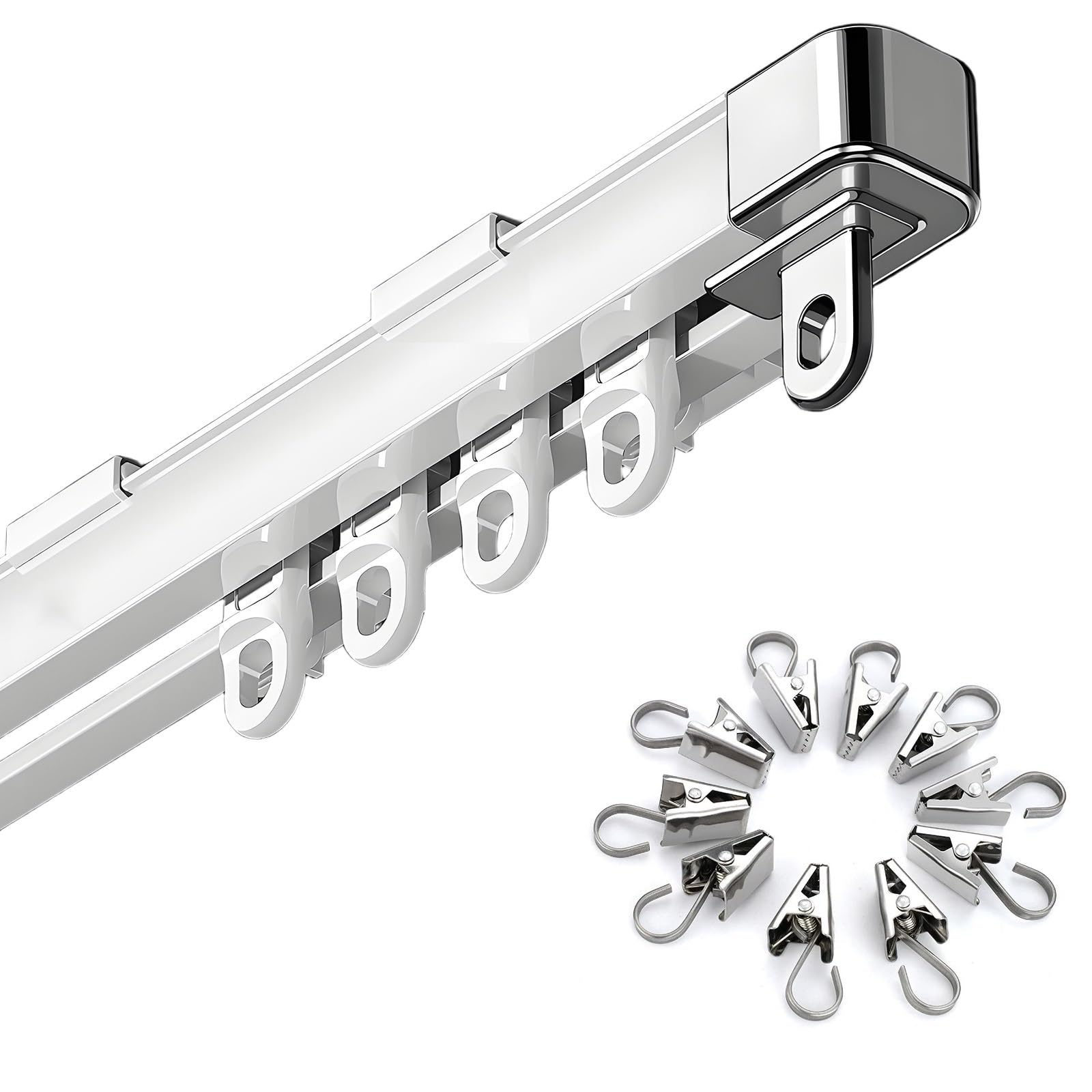 WQPMNYG Adjustable Retractable Curtain Ceiling Track Sliding Tension Rod for Window/Door/Bathroom Room Divider Rails Smooth Operation 130-240cm (265-360cm)