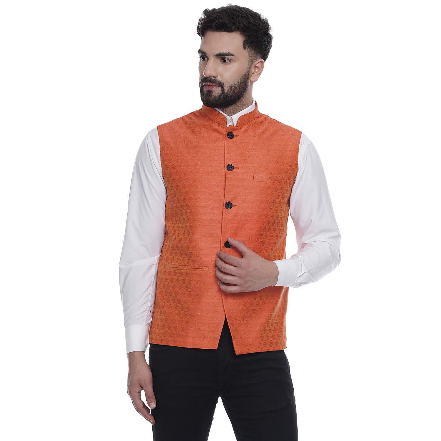 Jacquard Printed Silk Nehru Jacket-image-49