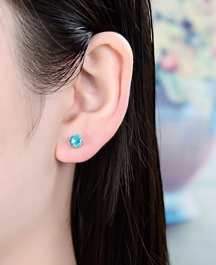 Authentic Sterling Silver Birthstone Stud Earrings 6mm/0.84 Carat Cubic Zirconia Imitation Diamond Gemstone Hypoallergenic Nickel Free Tarnish Resistant Women Men Fine Jewelry