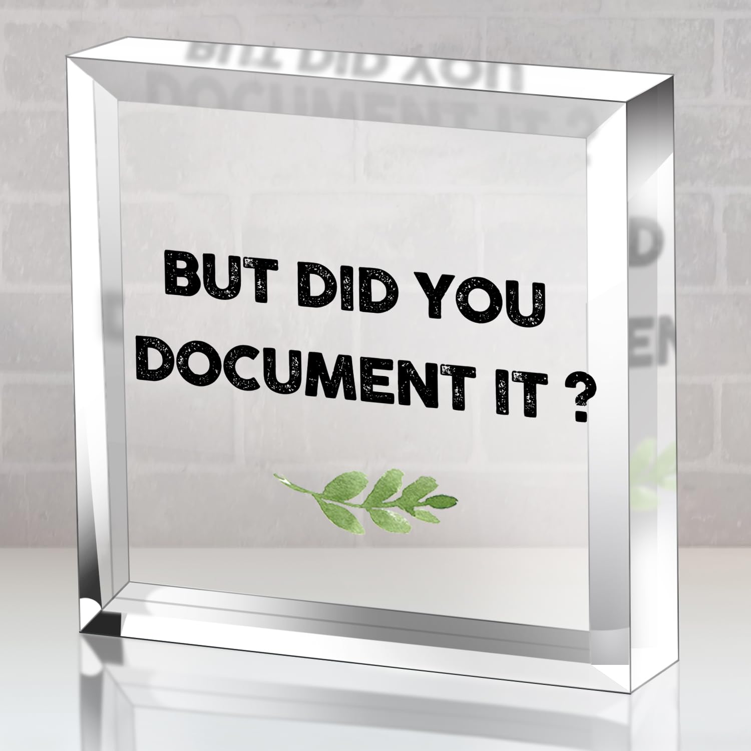 But Did You Document It - Square Acrylic Decorative Glass Crystal Sign - Humorous HR Gift Acrylic Sign for Home Living Room Office Shelf Table Decoration, 4" x 4"
