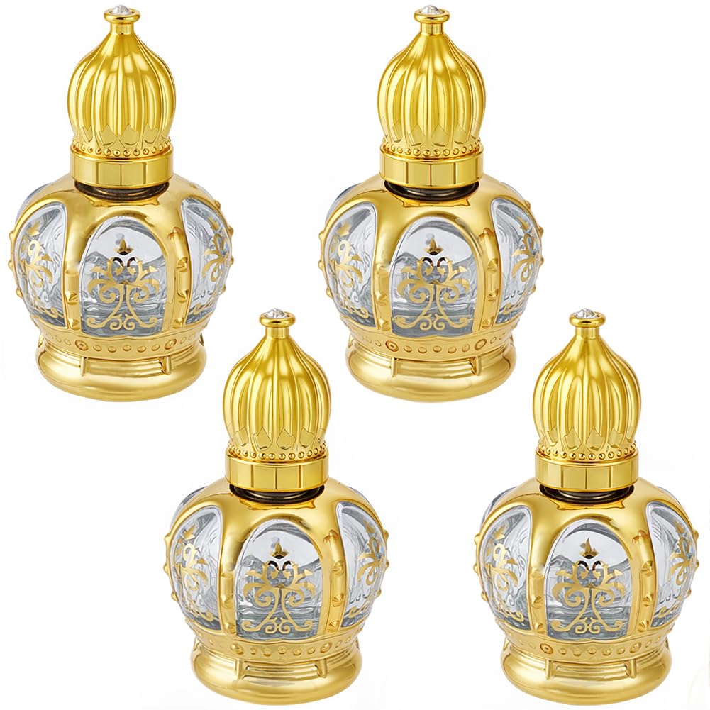 CREATCABIN 4 Unidad Frascos Roll-On 15 ml Perfume Aceite Árabe Vidrio Dorado Vacío Recargable Tapas Viajes