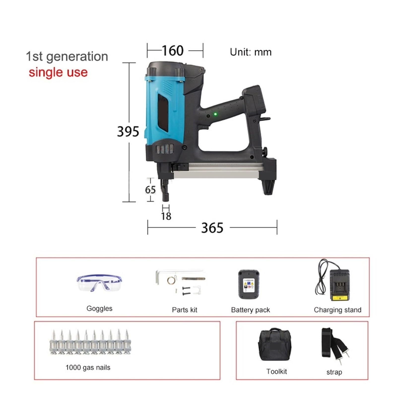 Pistola De Clavos Gas MD-060, Acero For Cemento, Neumática For Instalar Puertas Y Ventanas, Con Ranura For Cables, 7,4 V, 2000mah PenetracióN Fuerte(Single use)