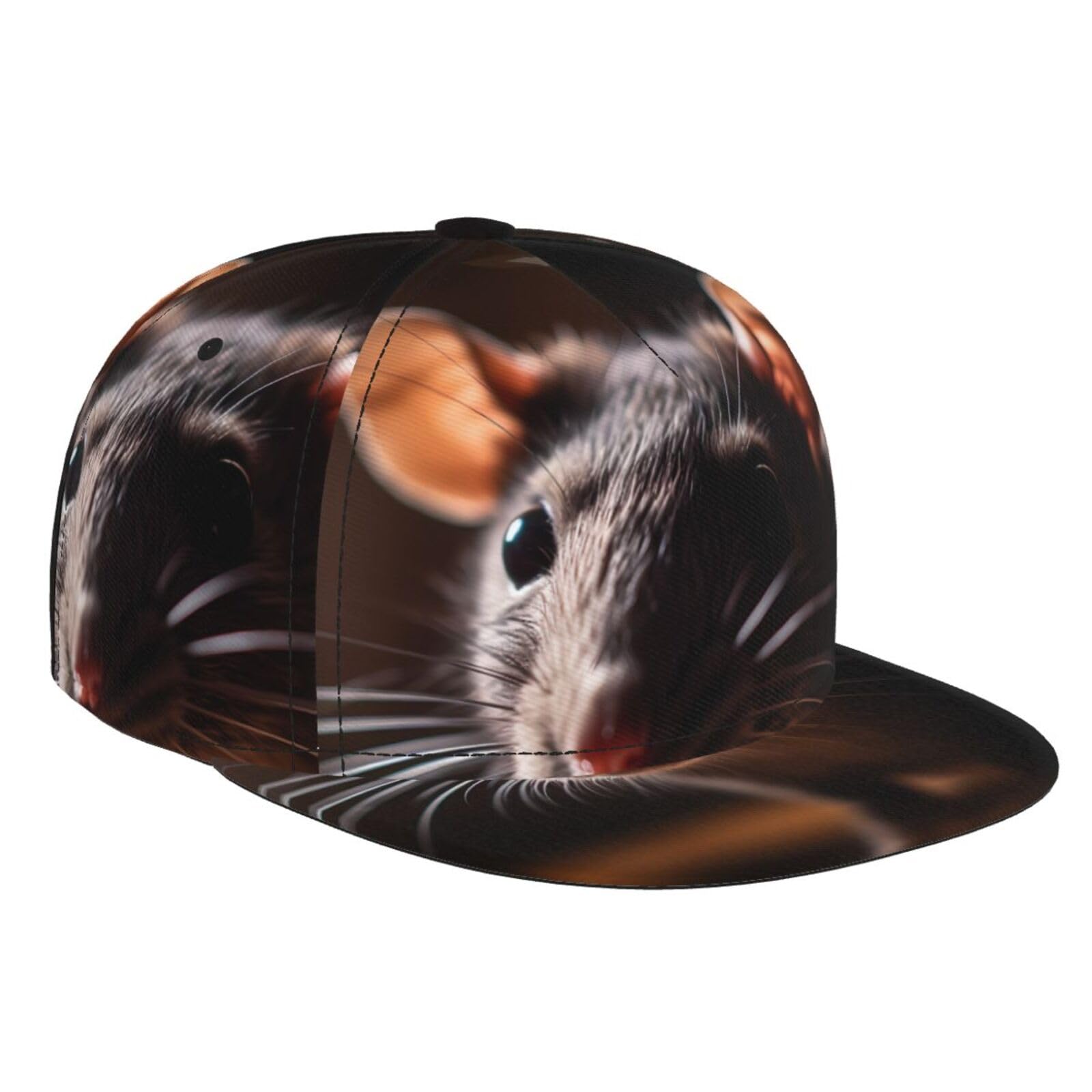 Wzywhj Unisex Black Stylish Flat-Brim Baseball Cap Rat's Head Printing Moisture-Wicking And Breathable Suitable For Daily Use Sports And Travel