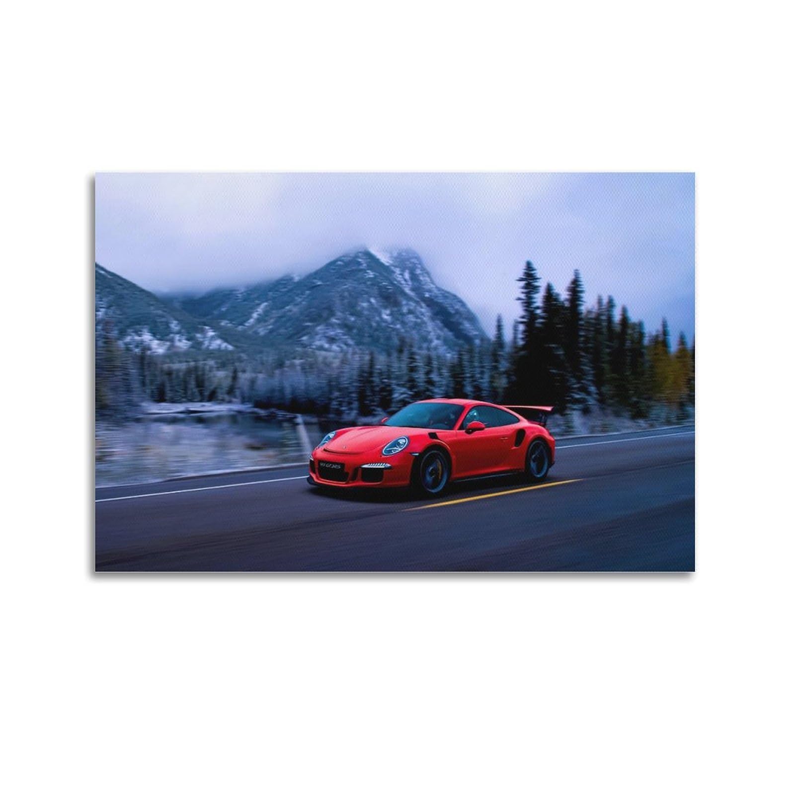 OKAHYS 911 GT3 RS Red Sport Car Racing on City Decorative Painting Canvas Wall Artworks Picture 24x36inch(60x90cm)