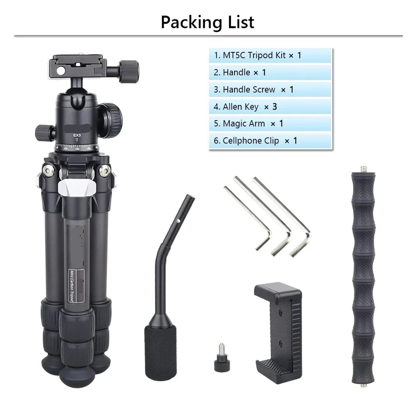 Mini treppiede da tavolo in fibra di carbonio a 10 strati | Dimensioni compatte da tavolo, carico massimo 10 kg, compatibile con DSLR e DV(Standard)