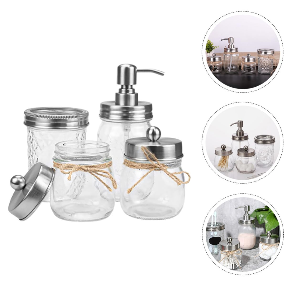 Veemoon Conjunto de Accesorios de Baño de Vidrio Vaso para Cepillo de Dientes y Botella de Loción, Material Plata Adecuado para Baño y Hotel