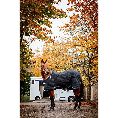 Couverture Horseware Autumn Cooler 66 Noir/Aqua idéale au paddock en automne