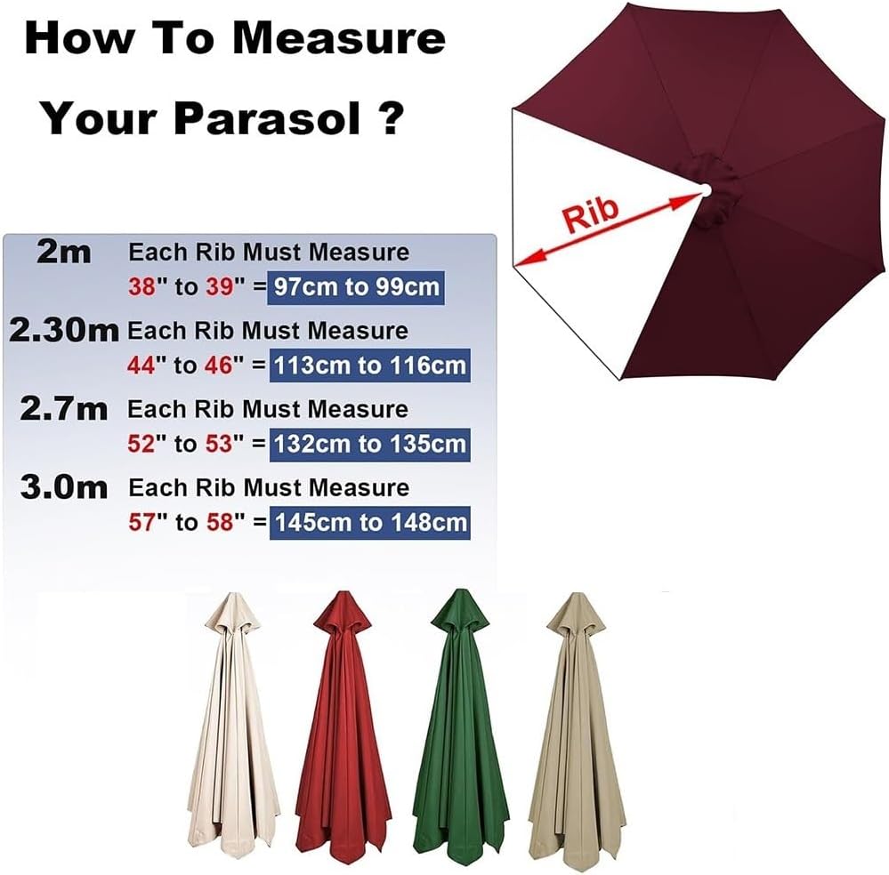 6.5ft 9ft 10ft Patio Umbrella Canopy Replacement for Pool Beach Backyard Garden 6 Ribs Cantilever Umbrella Covers, Easy Sun Shade Beach Umbrella Cloth(Red,270cm-6rib)