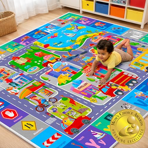 Image of QUOKKA Baby Mat for Floor Play for Babies 6-12 Months – Super Soft Baby Floor Play Mat for Toddlers 1-3 – ABC City Extra Thick Plush Rug for Nursery – Padded Foldable Activity Infant Playroom Carpet