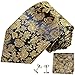 Paul Malone Necktie, Pocket Square and Cufflinks 100% Silk Navy Gold