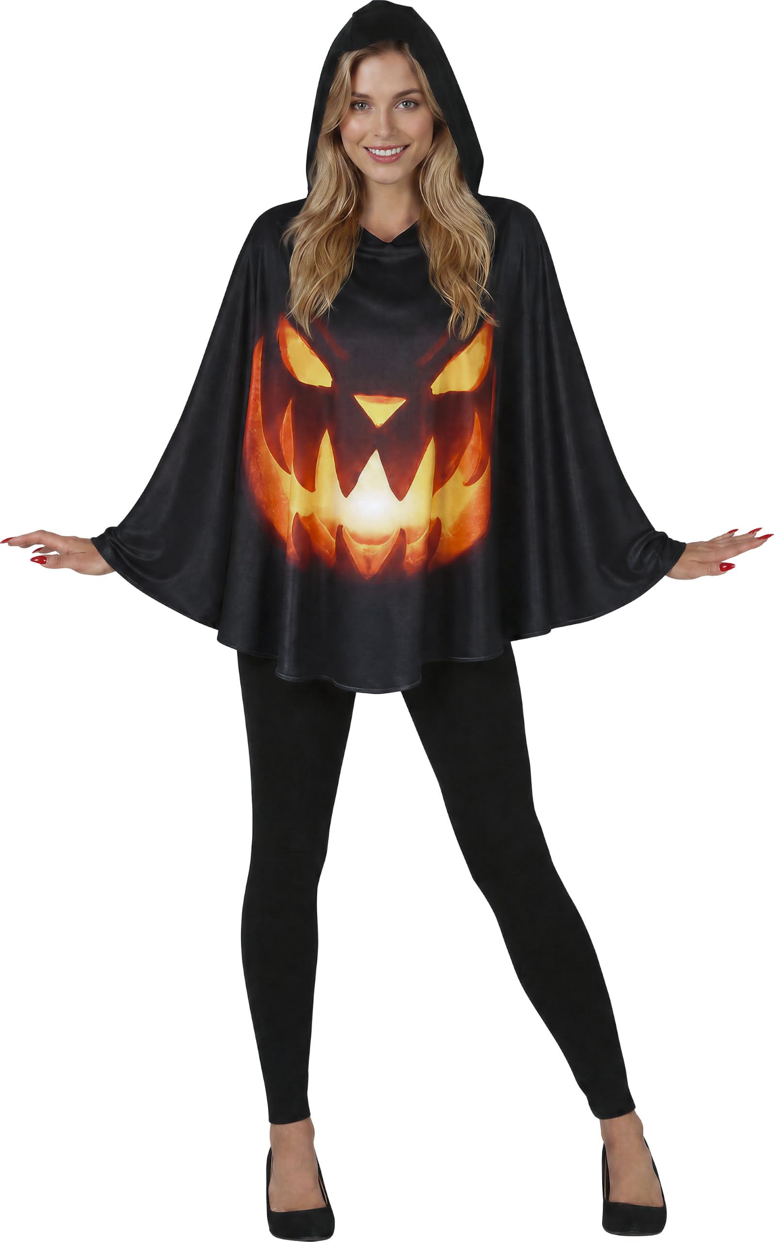FIESTAS GUIRCA Disfraz de Poncho Negro con Estampado Calabaza de Horror para Mujer Adulta Talla Única
