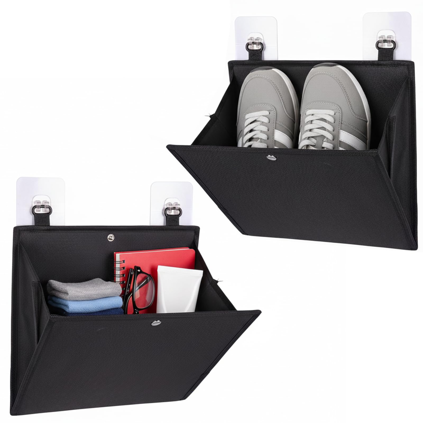 2PCS Wall Mounted Hanging Organizer, Over Door Storage Rack, Bedside Hanging Storage Baskets Bed Pockets, Foldable Non-Woven Shoe and Toiletry Holder with Adhesive Hooks for RV, Home, Dorm, Doors