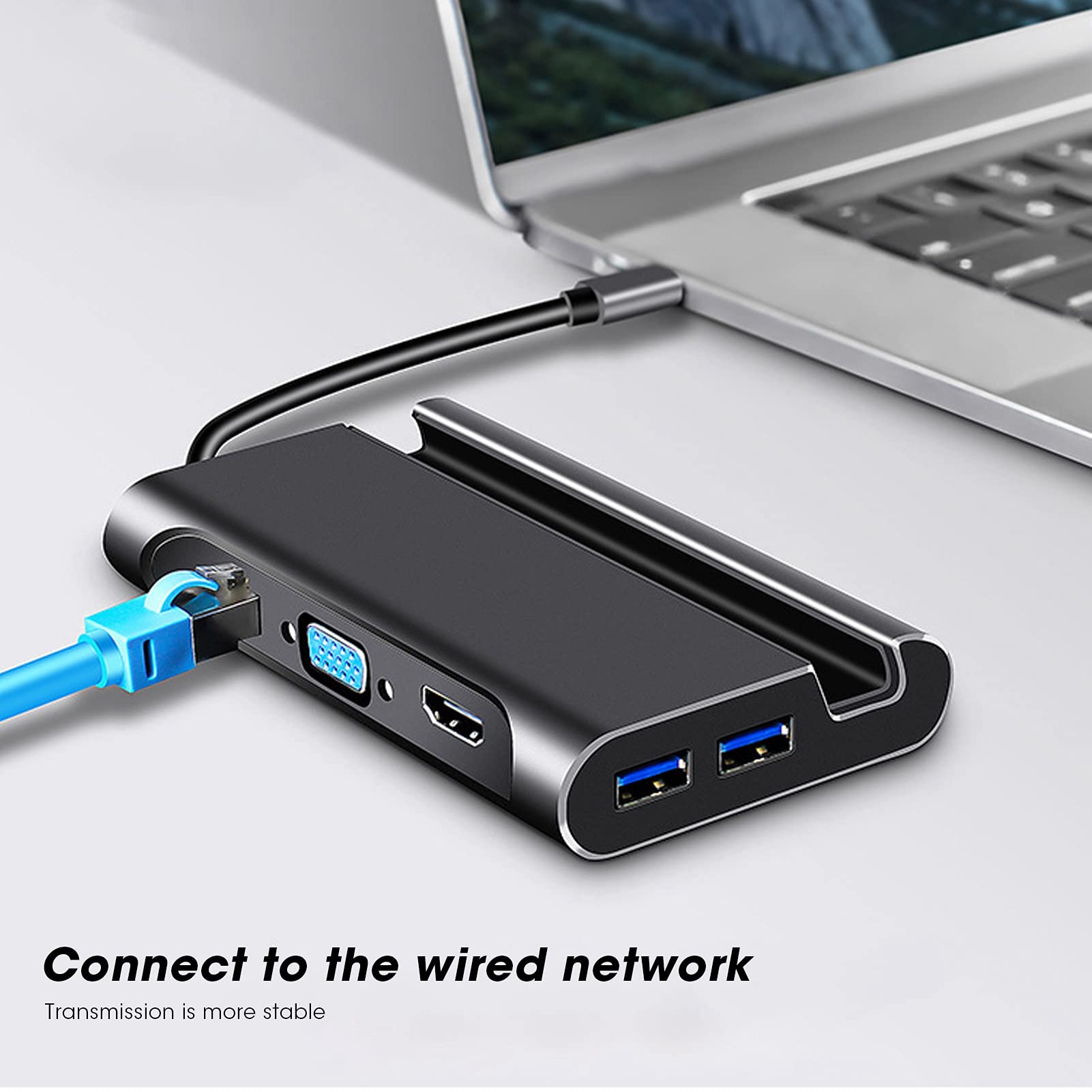 7-portowy Hub USB 3.0, 7-calowy 1 Stacja Dokująca Hub USB Typu C, Adapter Koncentratora USB, Interfejs Multimedialny HD/VGA/USB X 3 / PD, Obsługa 60W Mocy ładowania, Plug And Play