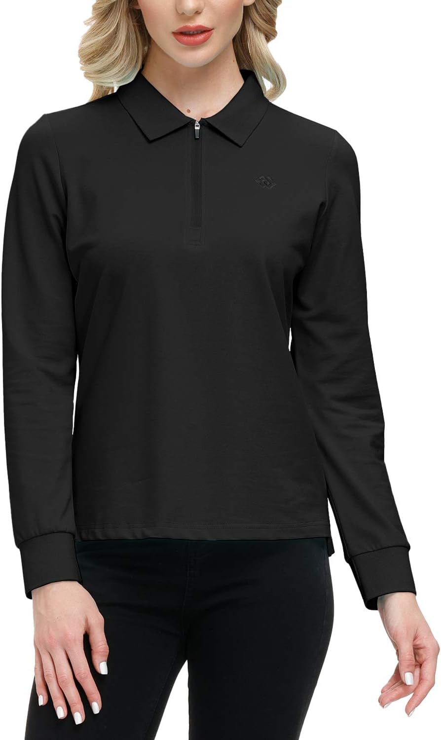 JINSHI Women's Golf Polo Shirt Long Sleeves Zip Up Sport Active Shirts Quick Dry Athletic T-Shirt Casual Tennis Tops Slim Fit - Image 2