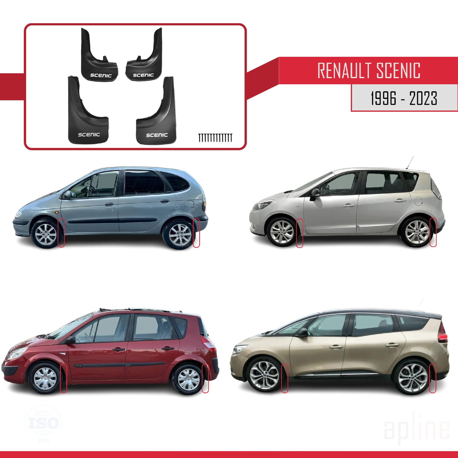 Kompatybilny z Renault Scenic 1996-2023 błotniki samochodowe przód i tył, zestaw 4 sztuk, czarne