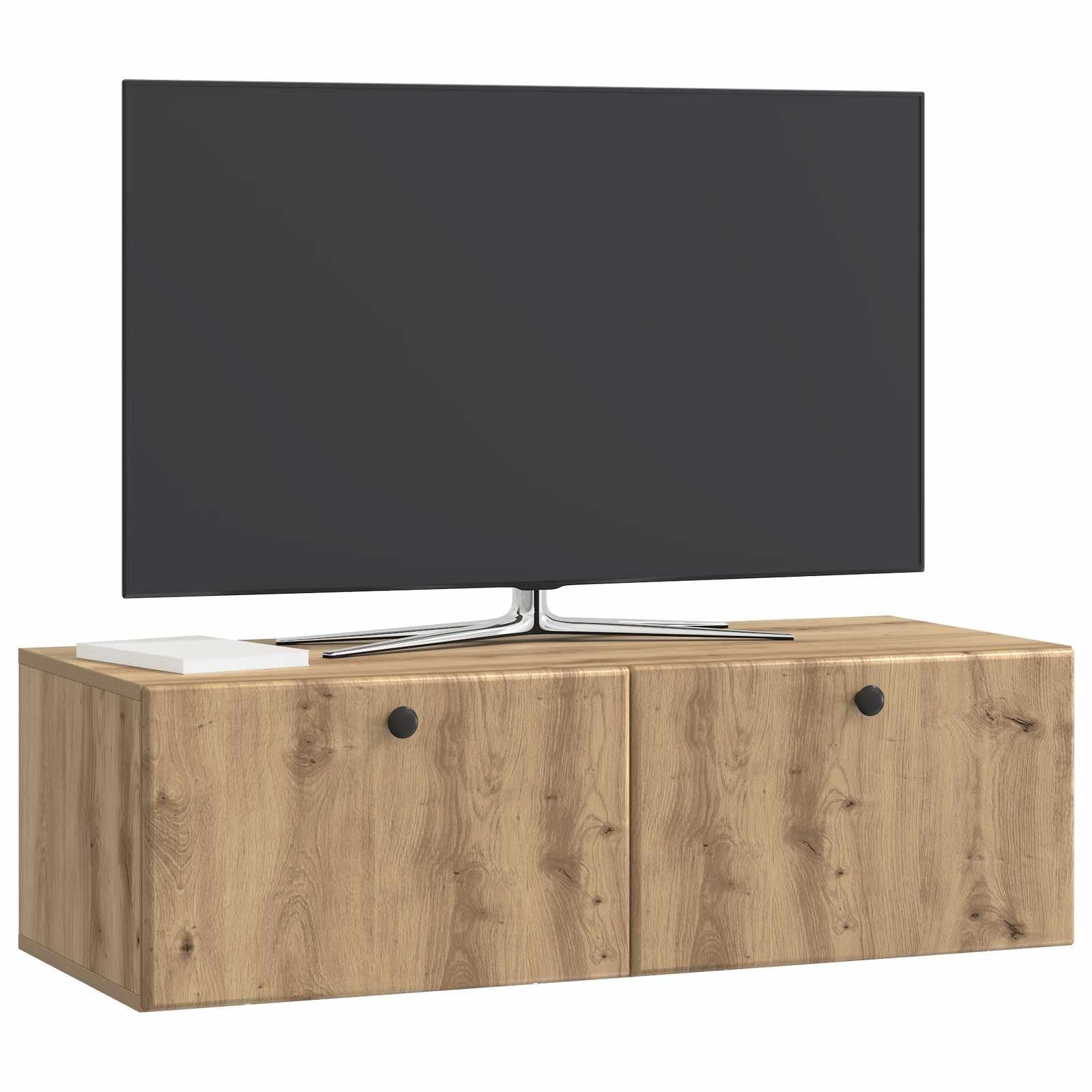 Mueble de TV colgante, mueble bajo montado en la pared en roble Artisan, flotante para salón, moderno tablero colgante de madera con espacio de almacenamiento, 98 x 41 x 30 cm