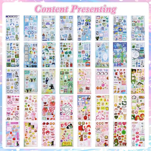 Image of 800Pcs Cute Scrapbook Stickers Travel Y2k Japanese Sticker Book for Adult Kawaii Korean Stickers for Journaling Heisei Retro Aesthetic Sticker Manga Style Decor for DIY Junk Journal Gifts Pink Blue