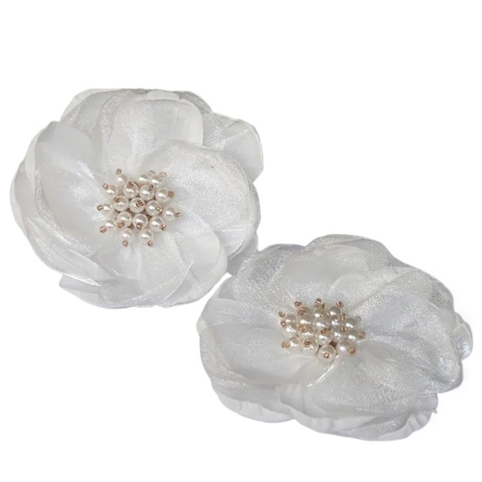 Fleurs en mousseline de soie 7.5 cm avec perle centrale pour couture et epingle