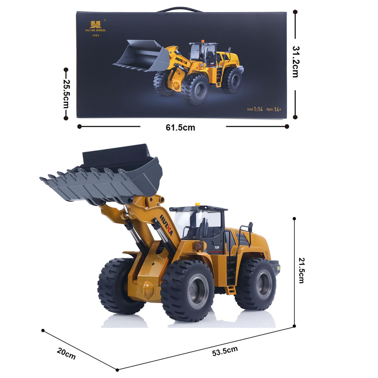1/14 HUINA Giocattoli 2.4G 10CH Radio Controlled Loader 1583 Sistema di Sollevamento Elettrico Luci Suono RC Costruzione Veicoli Assemblati