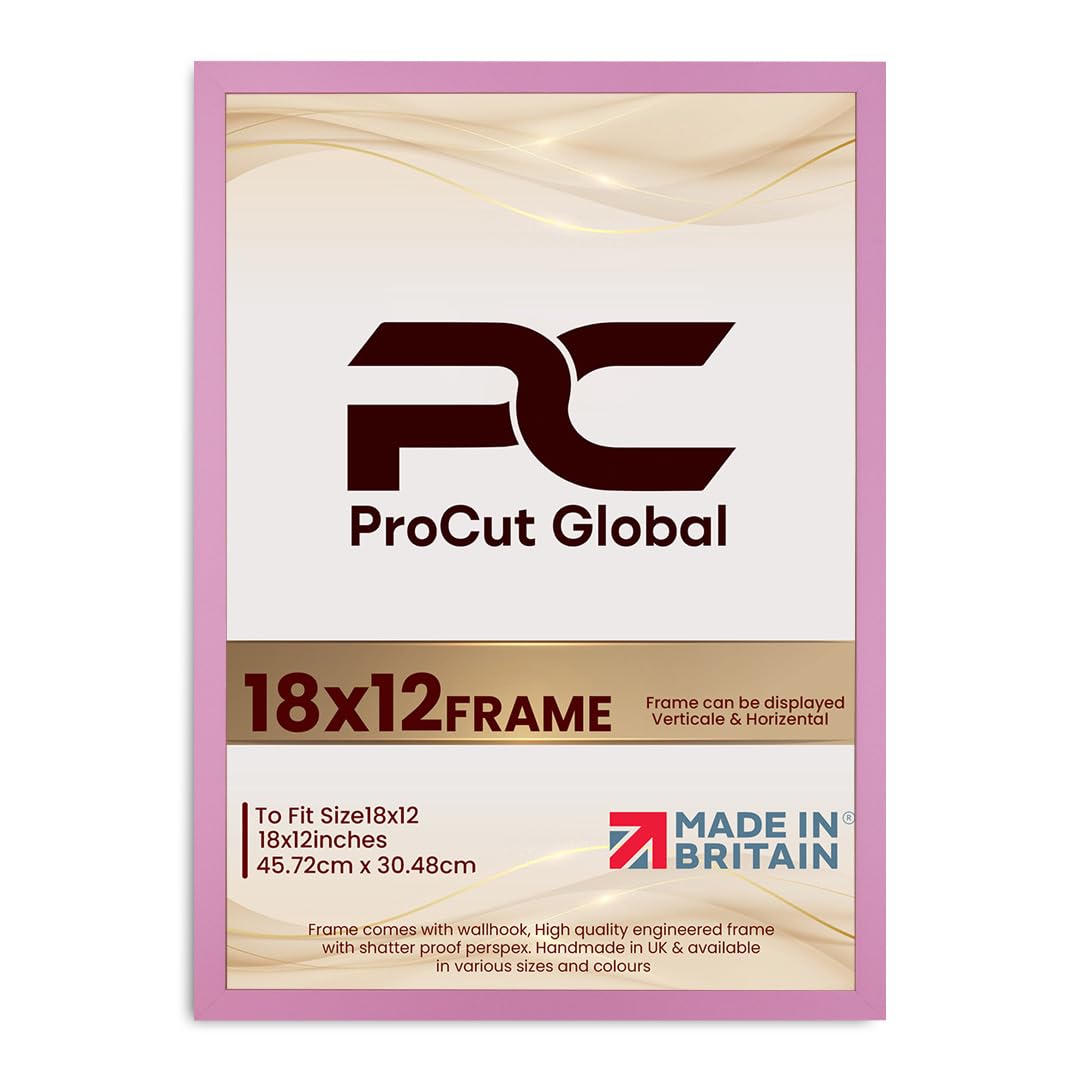 Procut Global 18X12 Pink Picture Frames - Modern Wooden Photo Frame with Shatterproof Perspex for Wall or Tabletop - Perfect for Posters, Certificates, Prints - Sizes & Colors Available