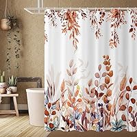 Tenda Doccia Con Piante Ad Acquerello 182x213 Cm - Blu Eucalipto, Impermeabile Con Ganci