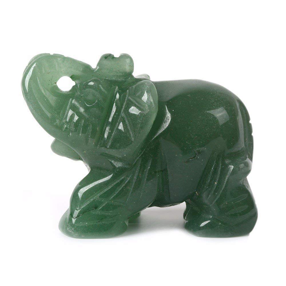 Carved Natural Green Aventurine Gemstone Elephant Healing Guardian Statue Figurine Crafts 2 inch
