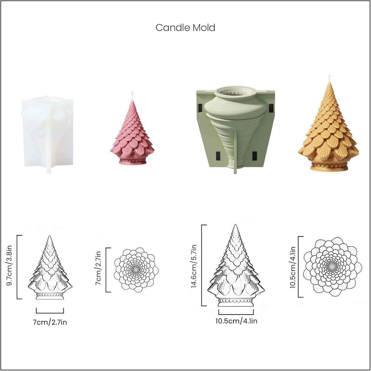 BOOWAN NICOLE Pinecone Christmas Tree Candle Silicone Mold for Candle Making, DIY Home Decoration Gift for Christmas