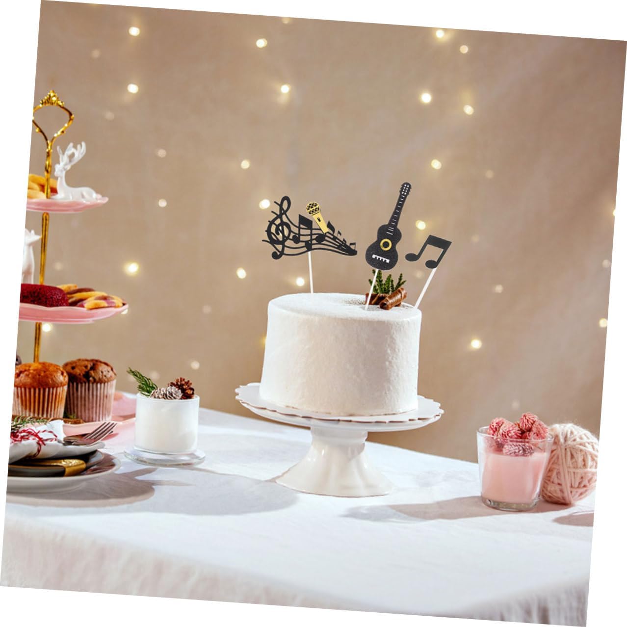 ORFOFE Music Note Cake Topper Set, 40pcs Gold Birthday Cake Decorations with Musical Symbols and Instruments for Musician Theme Party, Happy Birthday Decorations for Men, Non-edible