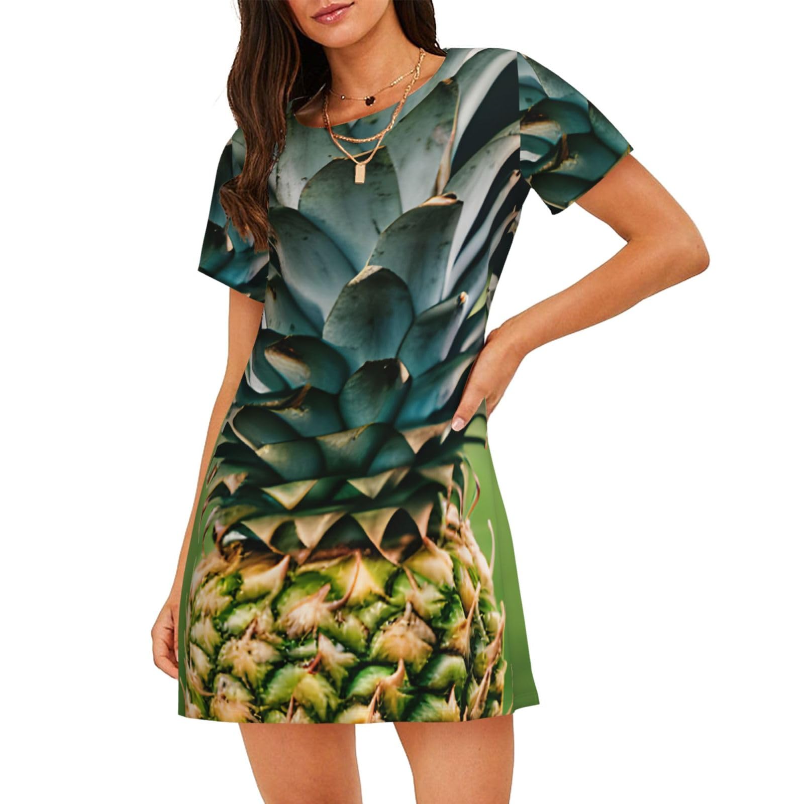 Chemise de nuit légère ananas imprimé fruité coupe fluide été - 8