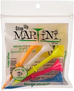 Martini Step-Up Golf Tees 3-1/4 Inch Assorted Colors - 10 Durable Polymer Tees for Farther, Straighter Drives