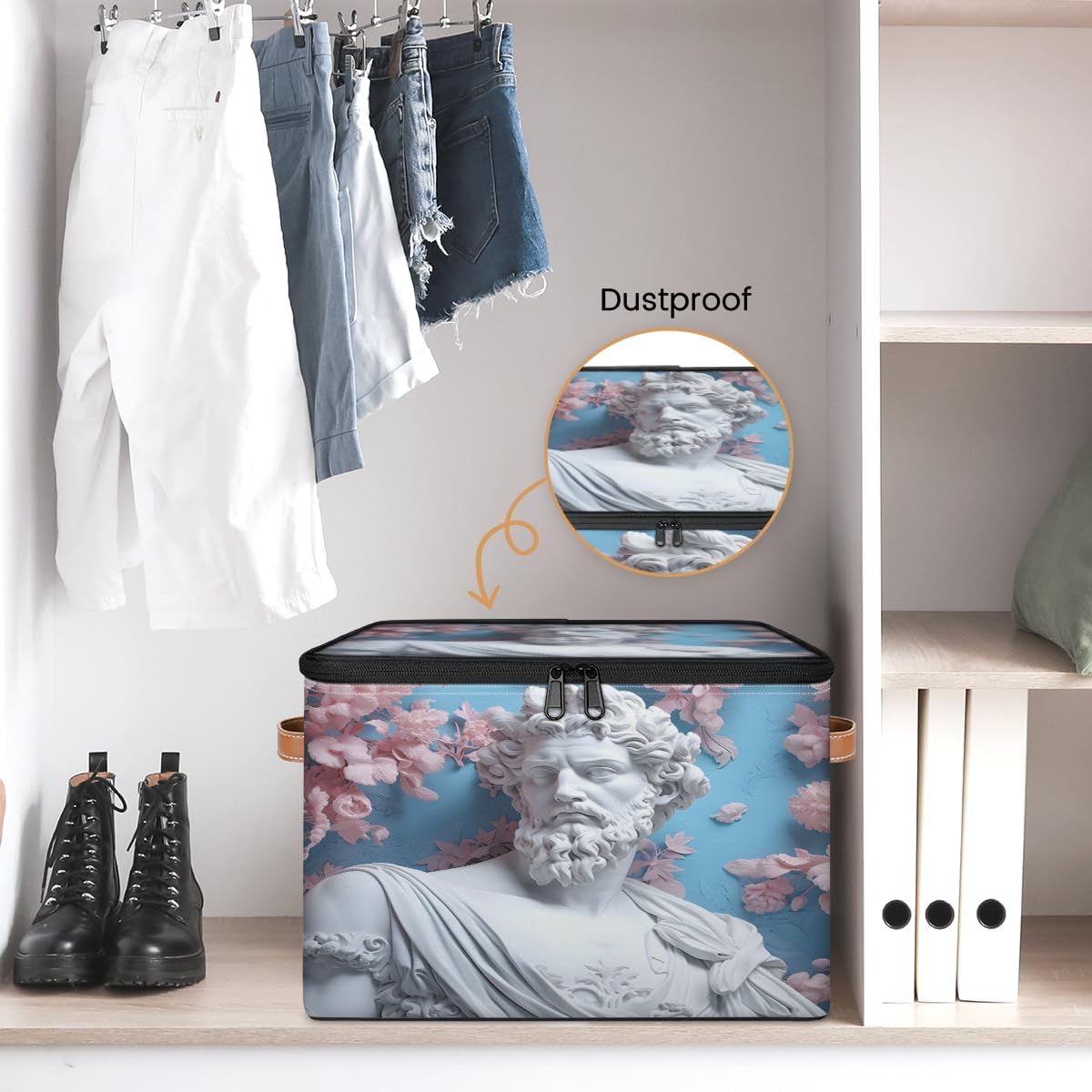 Storage Bin Set of 2 Art Man Statue Storage Basket with Zipper Lid & Handle Foldable Closet Shelf 2 Pack Cloth Organizer Basket Cube Bins Clothes Organizer for Nursery, Bedroom