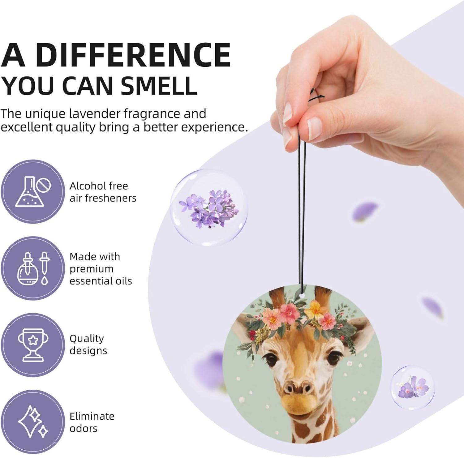 Car Air Freshener 24 PCS Giraffe with Floral Hanging Car Air Fresheners Auto Interior Decor Card Freshener Strong Scented Card Lavender Cars Scents for Office Bedroom Close Drawer Round Shape