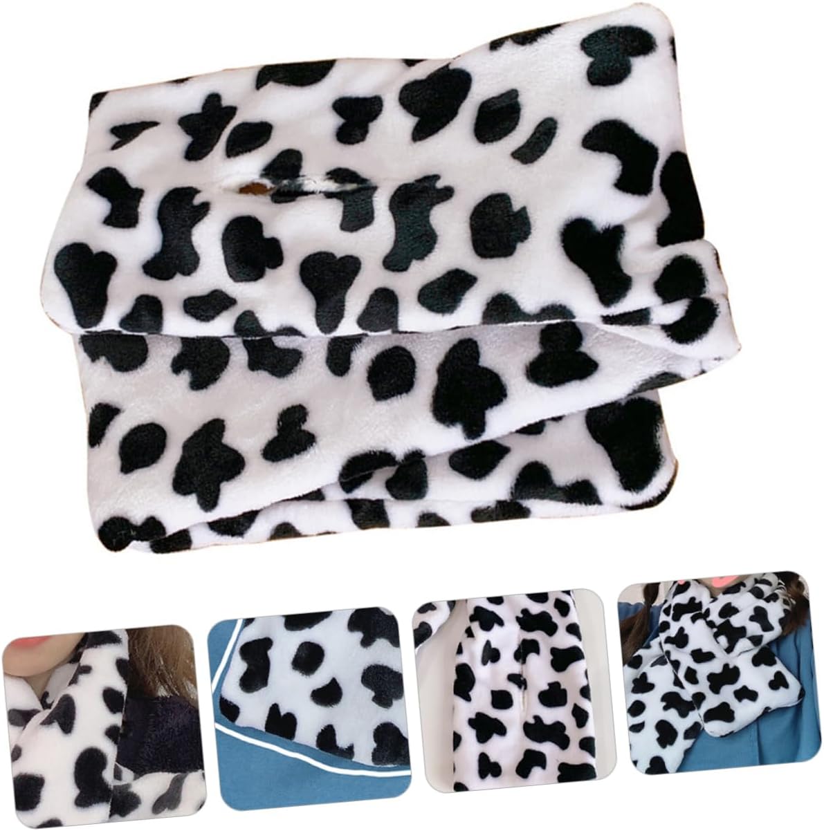 LIFKOME Plush Cow Spotted Scarf for Winter Warmth Soft Cross Tie Neck Warmer Neckerchief Cute and Comfortable Neck Accessory for Girls for Cold Weather