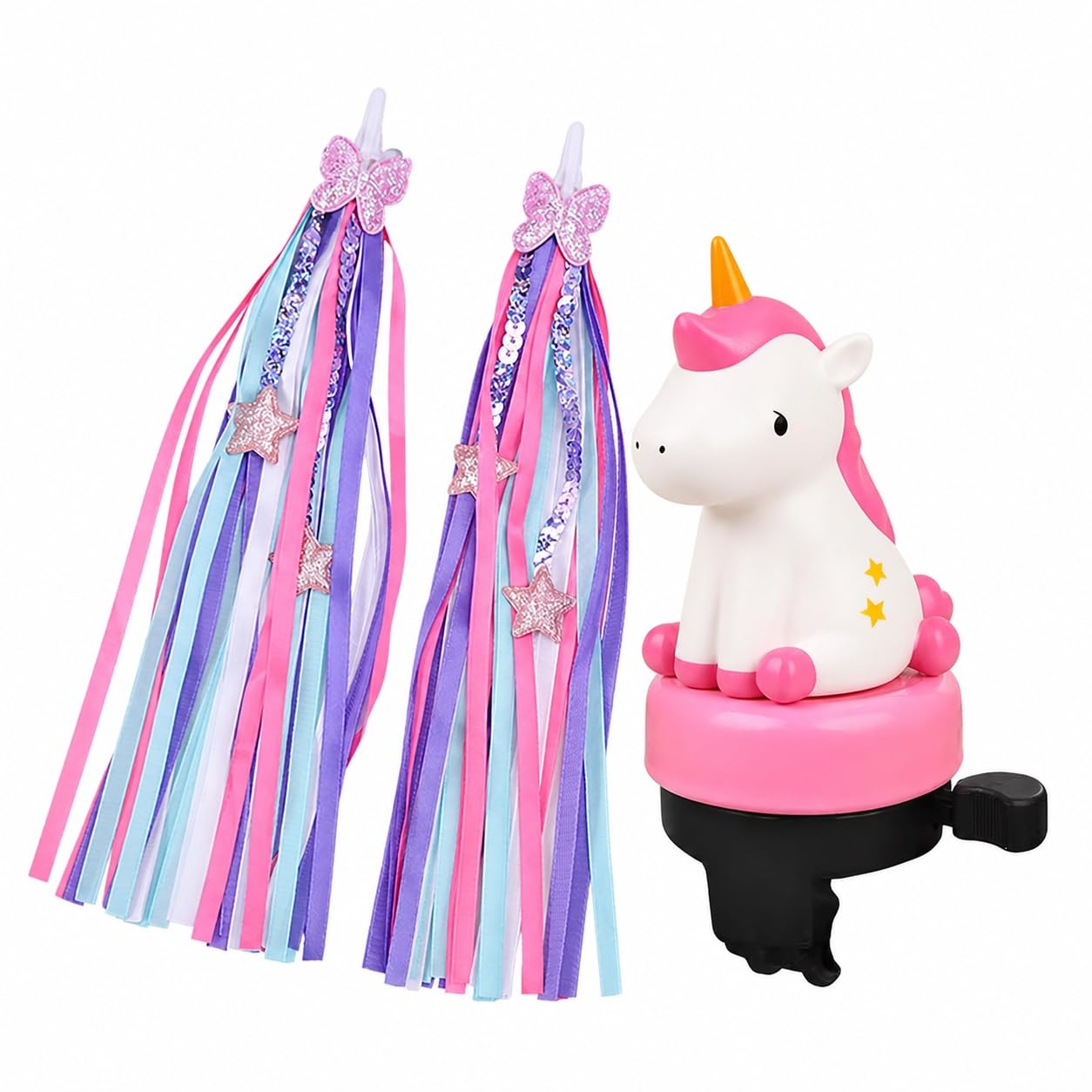 1PCS Pink Unicorn Kids Bike Bell with 2PCS Kids Bike Streamers for Children's Bike scooter Accessories,Kids Bike scooter Bell and 10" Kid's Rainbow Bike Tassel Ribbons for girls (Unicorn)