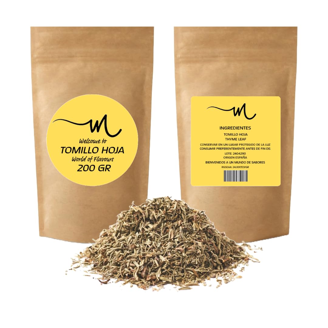 Tomillo Hoja Seco- Tomillo para infusiones y Te- Hojas de tomillo para Aceite de Tomillo- Especias para Hierbas de Provenza- Especies para hacer pizza, ensalada, Tomillo Vegano- Tomillo 100% Natural