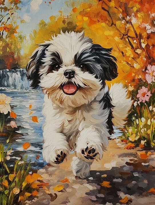 Peinture par numéros adulte chien Shih Tzu kit toile acrylique 40x50cm
