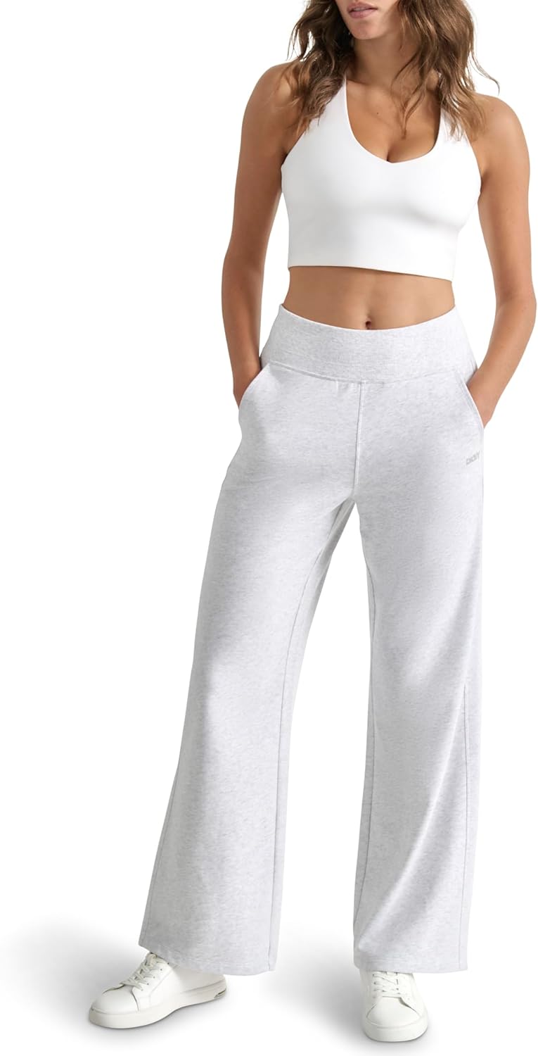 DKNY Womens Studded Mini Logo Wide Leg Fleece Sweatpant - Image 2