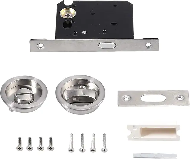 Bohaner 3 Lever Sliding Pocket Door Lock Set - Zinc Chrome Privacy Mechanism