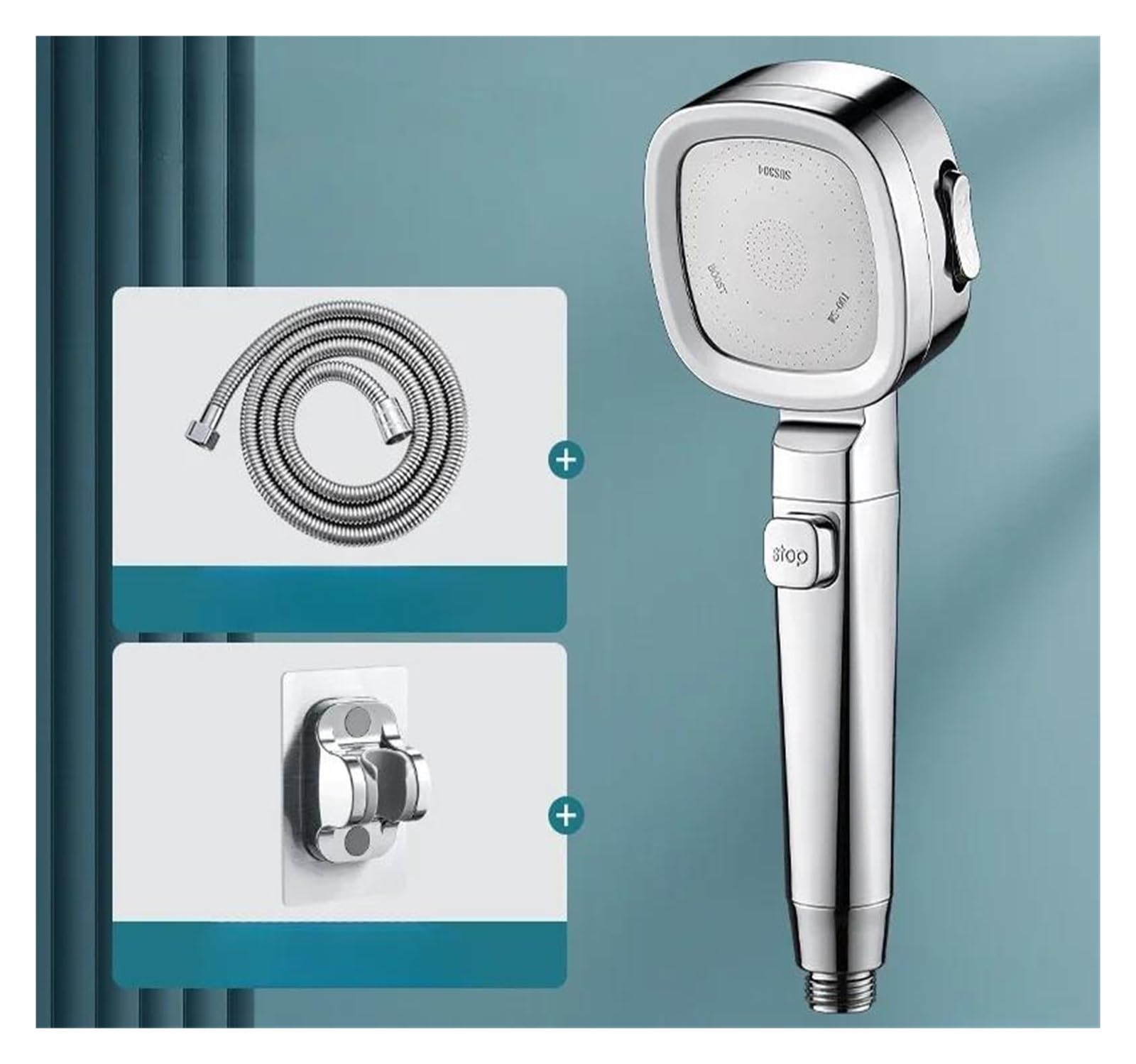 Soffione doccia ad alta pressione con risparmio idrico, 3 modalità di soffione doccia regolabili(Silver 3pcs set)