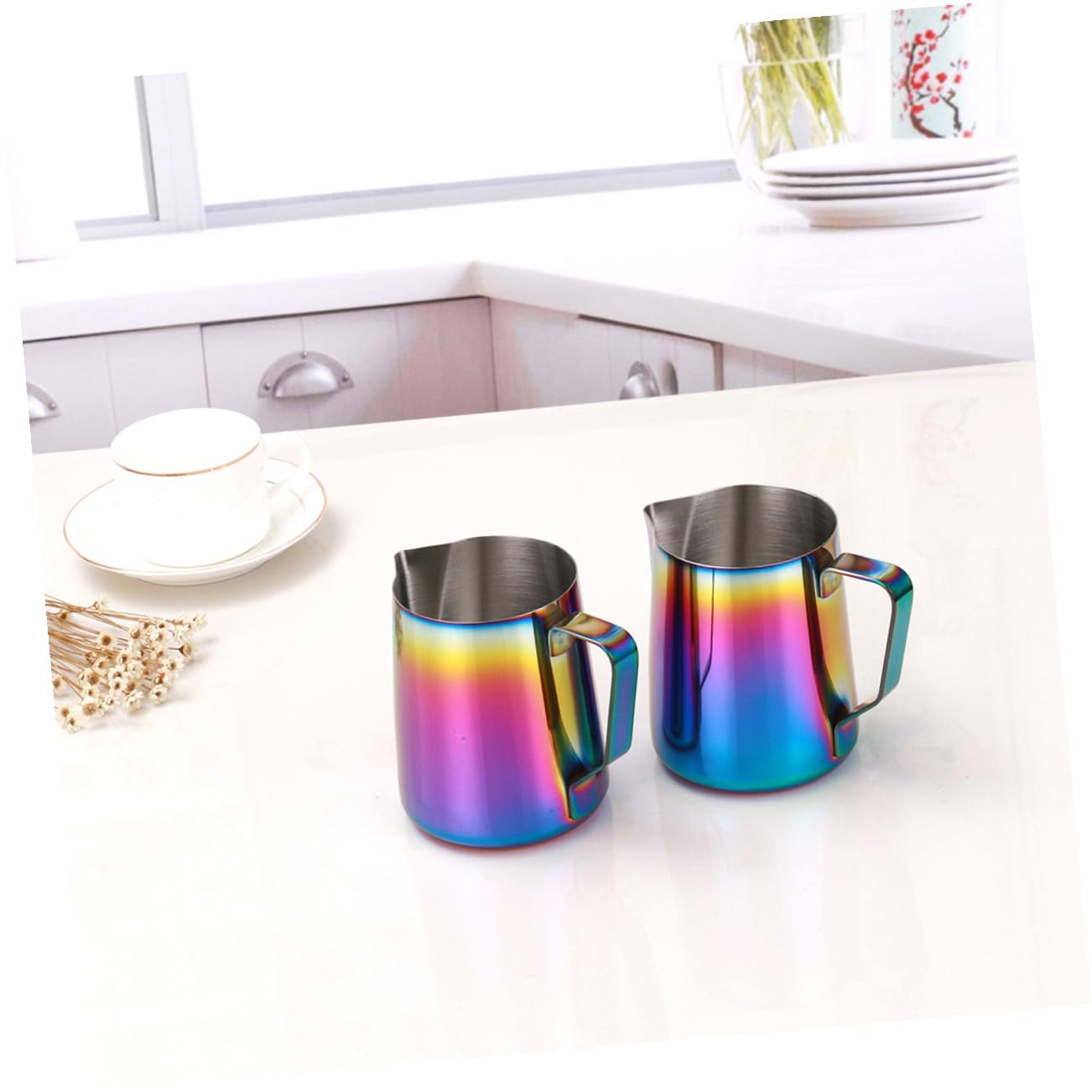 Cabilock Jarra de Leche de Acero Inoxidable para Espumar Café y Leche, Fácil de Limpiar, Medida, 2 Piezas, 350 Ml, para Casa y Restaurante